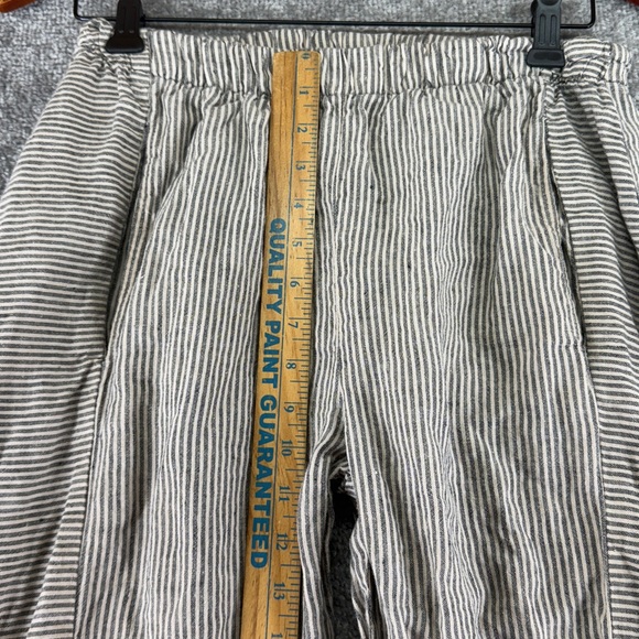 Lisa Bayne Pull On Striped Straight Leg Pants Womens S Gray Tan Mid Rise Linen - Picture 3 of 14